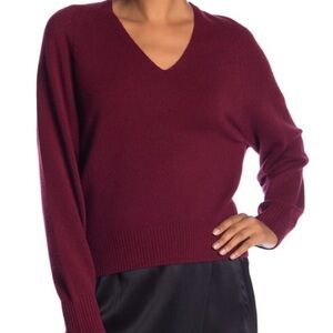 Vince Burgundy Red V-Neck Raglan 100% Cashmere V-Neck Sweater Size Small EUC